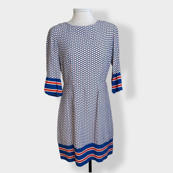 Boden Andrea Patterned Blue and Red Dress - Picture 1 of 5